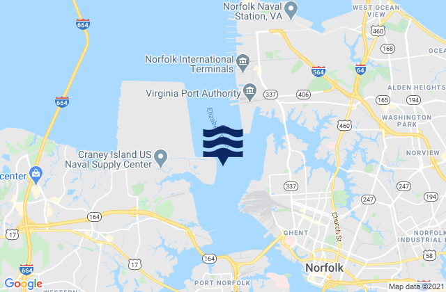 Mapa da tábua de marés em Craney Island Reach, United States