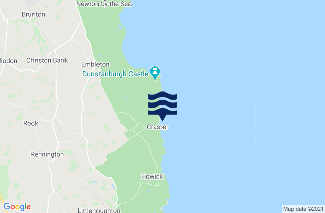 Mapa da tábua de marés em Craster Beach, United Kingdom