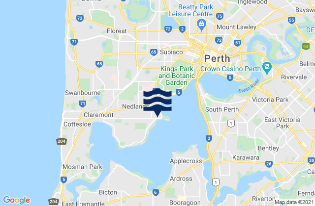 Mapa da tábua de marés em Crawley, Australia