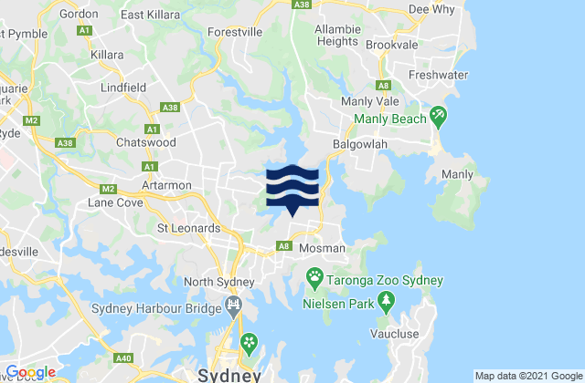 Mapa da tábua de marés em Cremorne, Australia