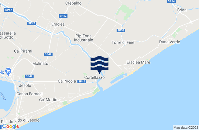 Mapa da tábua de marés em Crepaldo, Italy