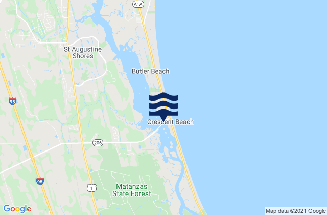 Mapa da tábua de marés em Crescent Beach Matanzas River, United States