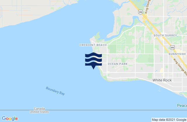 Mapa da tábua de marés em Crescent Beach, Canada