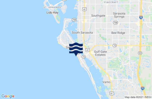Mapa da tábua de marés em Crescent Beach, United States