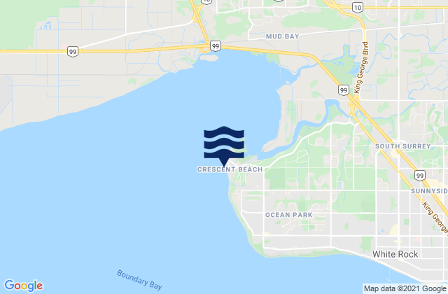 Mapa da tábua de marés em Crescent Beach Vancouver, Canada