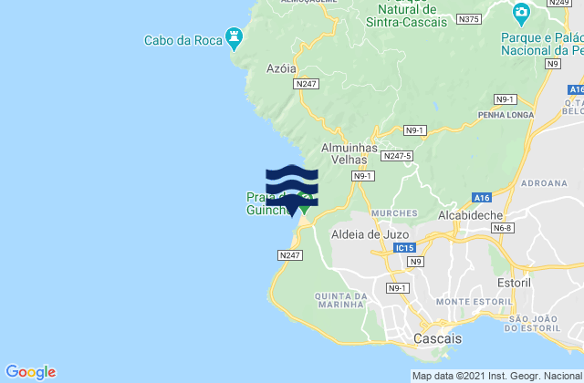 Mapa da tábua de marés em Cresmina, Portugal
