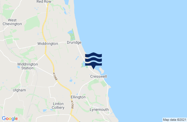 Mapa da tábua de marés em Cresswell Beach, United Kingdom