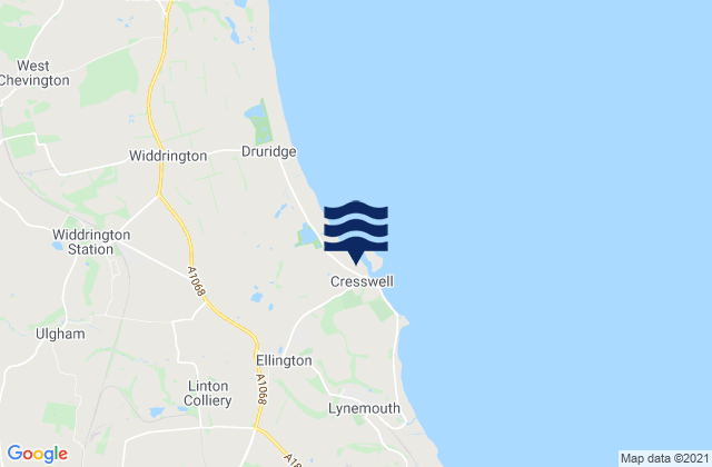 Mapa da tábua de marés em Cresswell, United Kingdom