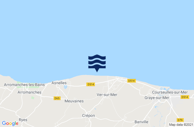 Mapa da tábua de marés em Creully, France