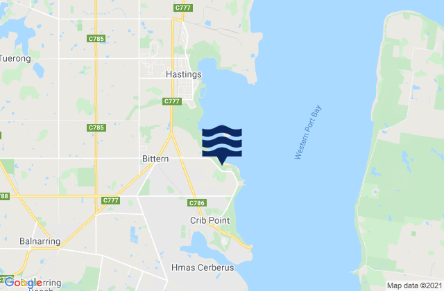 Mapa da tábua de marés em Crib Point, Australia