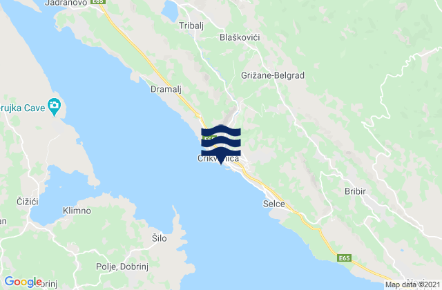 Mapa da tábua de marés em Crikvenica, Croatia