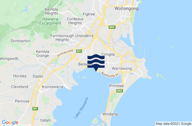 Mapa da tábua de marés em Cringila, Australia
