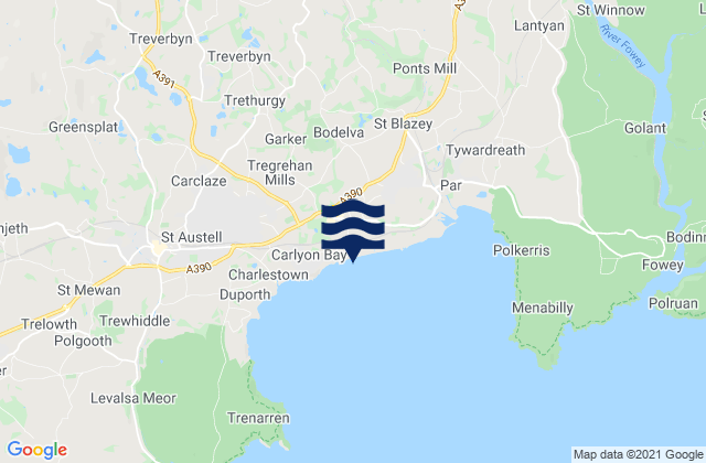 Mapa da tábua de marés em Crinnis Beach, United Kingdom