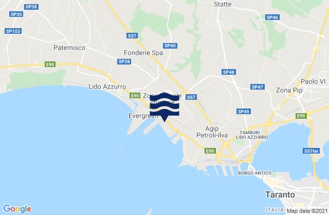 Mapa da tábua de marés em Crispiano, Italy