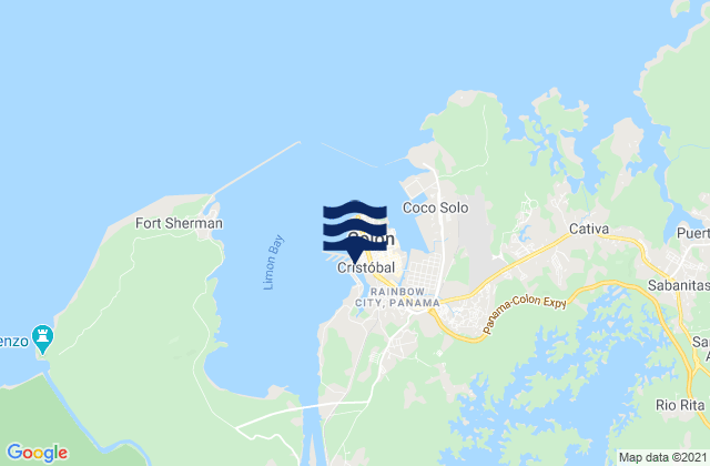 Mapa da tábua de marés em Cristóbal, Panama