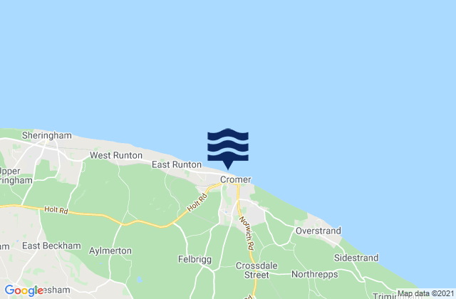 Mapa da tábua de marés em Cromer Beach, United Kingdom