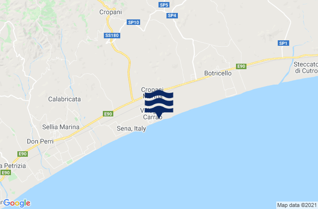 Mapa da tábua de marés em Cropani Marina, Italy