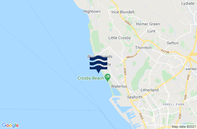 Mapa da tábua de marés em Crosby Beach, United Kingdom