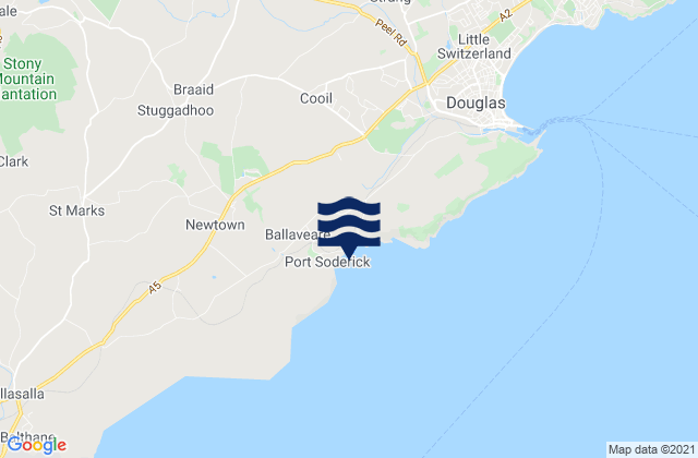Mapa da tábua de marés em Crosby, Isle of Man
