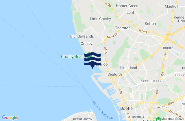 Mapa da tábua de marés em Crosby, United Kingdom