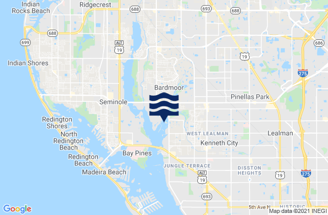 Mapa da tábua de marés em Cross Bayou, United States