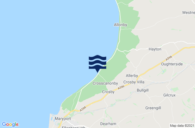 Mapa da tábua de marés em Crosscannonby Beach, United Kingdom