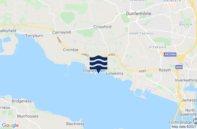 Mapa da tábua de marés em Crossford, United Kingdom