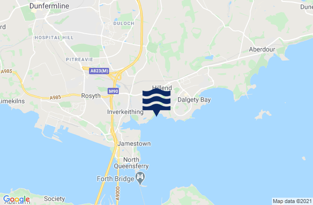 Mapa da tábua de marés em Crossgates, United Kingdom