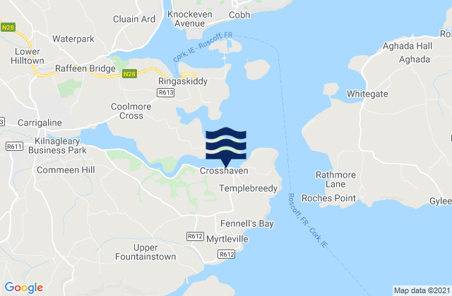 Mapa da tábua de marés em Crosshaven, Ireland
