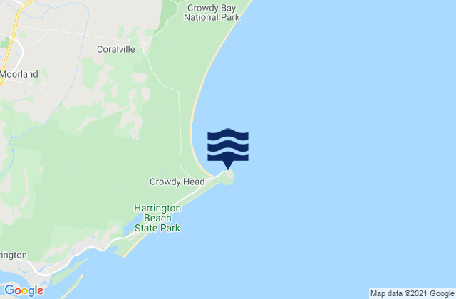 Mapa da tábua de marés em Crowdy Head, Australia
