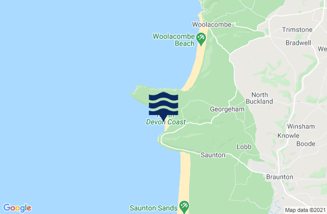 Mapa da tábua de marés em Croyde Bay Beach, United Kingdom