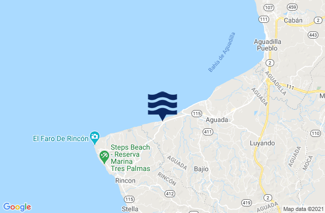 Mapa da tábua de marés em Cruces Barrio, Puerto Rico