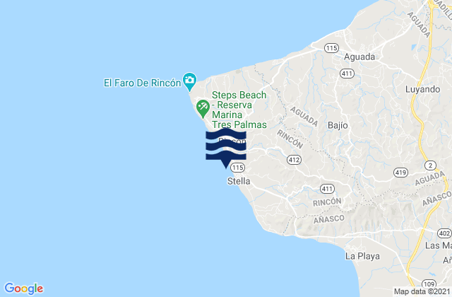 Mapa da tábua de marés em Cruces Barrio, Puerto Rico