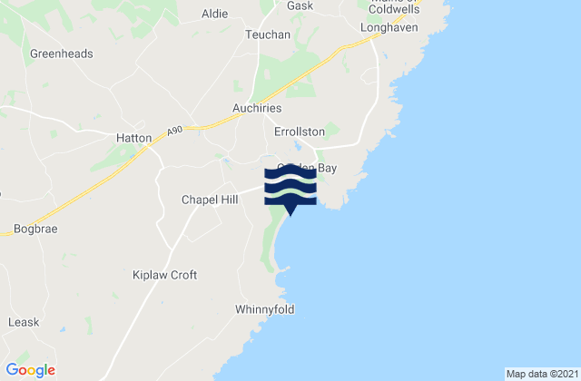 Mapa da tábua de marés em Cruden Bay Beach, United Kingdom