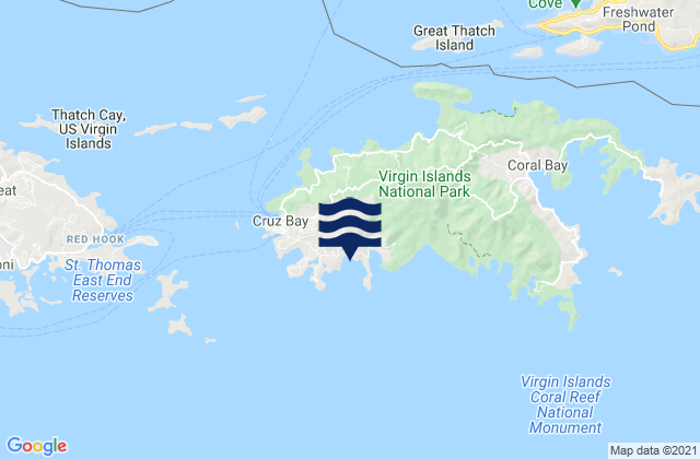 Mapa da tábua de marés em Cruz Bay, U.S. Virgin Islands