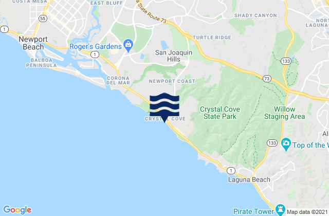 Mapa da tábua de marés em Crystal Cove, United States