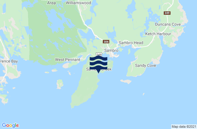 Mapa da tábua de marés em Crystal Crescent Beach, Canada