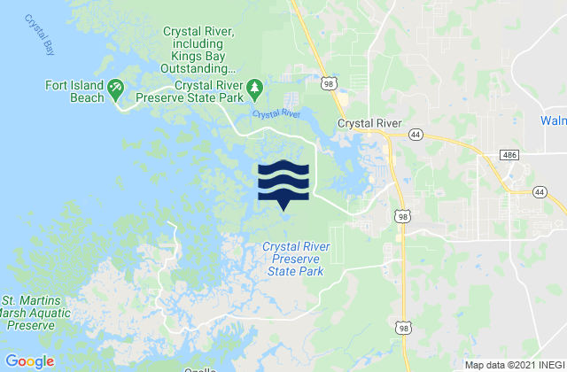 Mapa da tábua de marés em Crystal River, United States