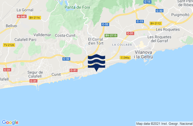 Mapa da tábua de marés em Cubelles, Spain