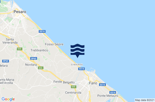 Mapa da tábua de marés em Cuccurano, Italy