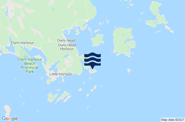 Mapa da tábua de marés em Cuckold Island, Canada