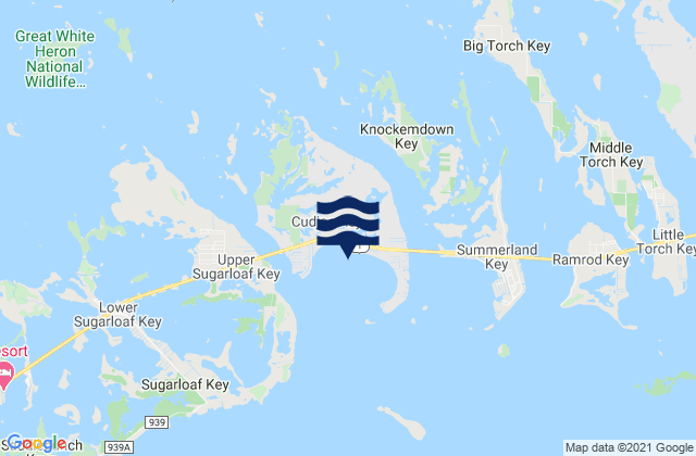 Mapa da tábua de marés em Cudjoe Key (Cudjoe Bay), United States