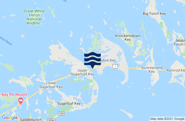 Mapa da tábua de marés em Cudjoe Key (Pirates Cove), United States