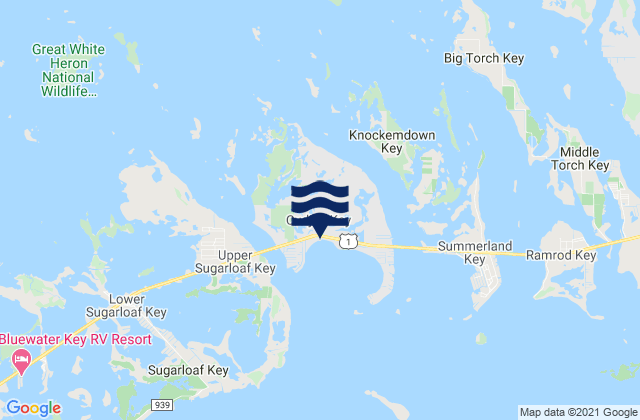 Mapa da tábua de marés em Cudjoe Key, United States