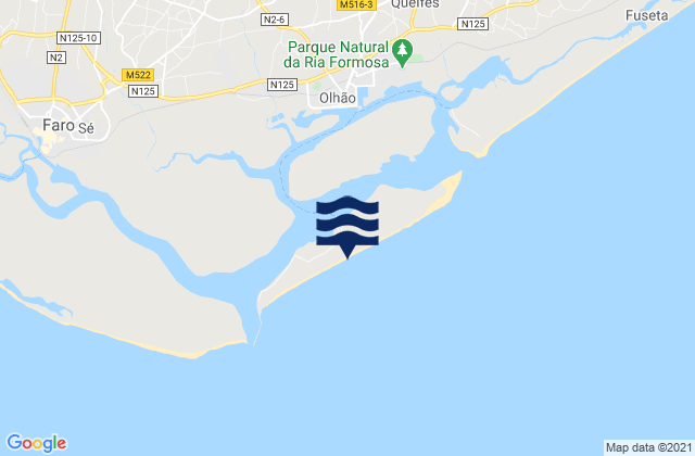 Mapa da tábua de marés em Culatra, Portugal
