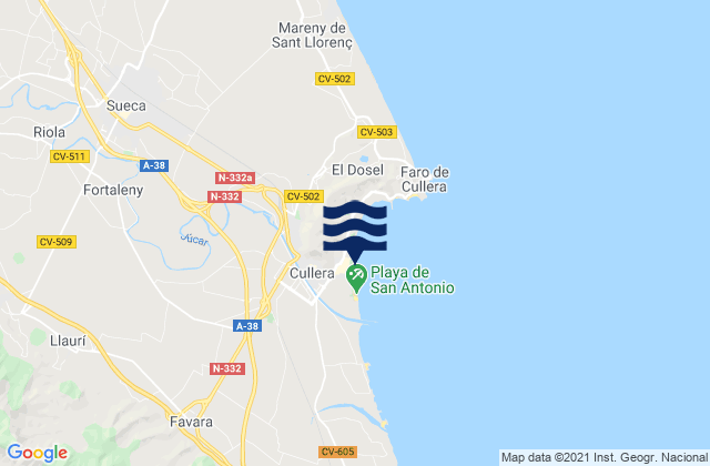 Mapa da tábua de marés em Cullera Playa, Spain