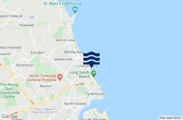 Mapa da tábua de marés em Cullercoats Beach, United Kingdom