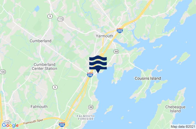 Mapa da tábua de marés em Cumberland Center, United States