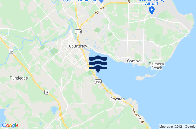 Mapa da tábua de marés em Cumberland, Canada