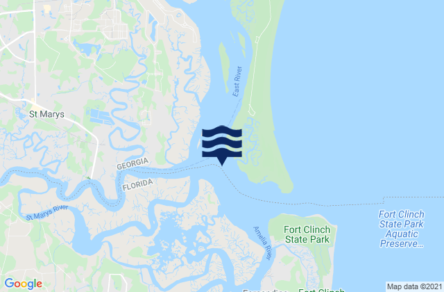 Mapa da tábua de marés em Cumberland Island Range B Channel, United States